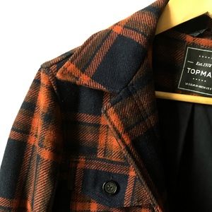 TOPMAN Burnt Orange Plaid Coat Wool Blend